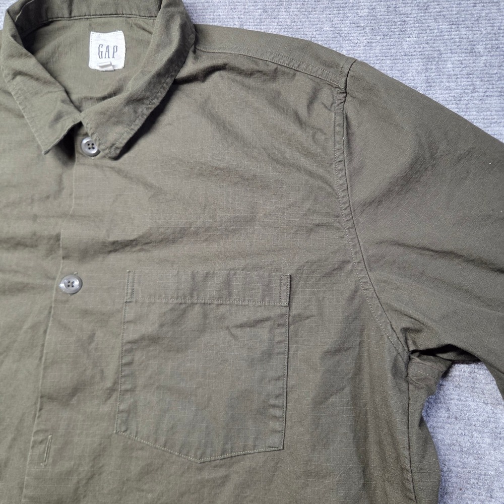 Gap Mens XXL Ripstop Cotton Button Down Shirt Olive Green Long Sleeve Overshirt - Picture 8 of 15